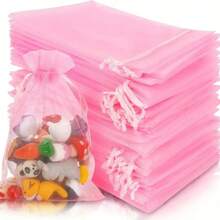 30 个粉色欧根纱礼品袋，2.75 英寸 X 3.54 英寸，适用于珠宝、珠子、派对礼品、婚礼、圣诞节、万圣节、情人节和指甲配件 - 带装饰丝带的透明织物袋