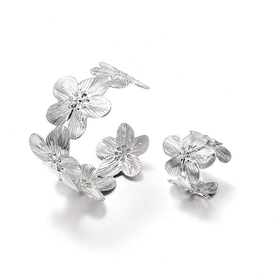 Geometrisches Blumen Armreif & Ring Set