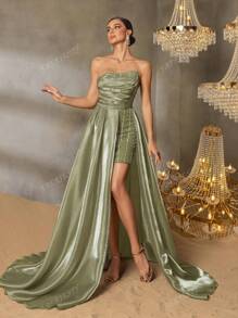 Faeriesty Faeriesty Elegant Strapless Evening Gown With Back Tie Closure & High-Slit Skirt – Elegant Formal Dress For Red Carpet Events, Gala Dinners, Wedding Receptions, Black-Tie Galas, And Grand Celebrations
