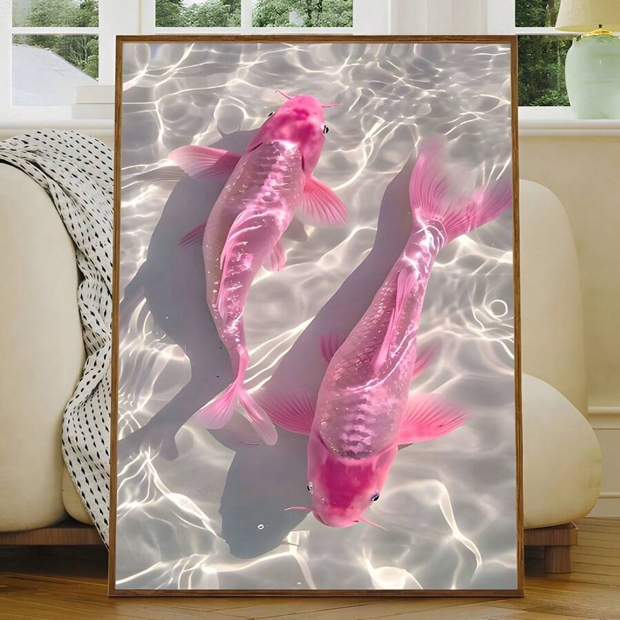 1 buc/set Artă abstractă estetică roz Koi Poster și imprimare, pictură modernă pe pânză Koi pentru decor dormitor living, pictură retro pe pânză, cadou de artă murală pe pânză, fără ramă inclusă - Multicolor - Vizualizare 1
