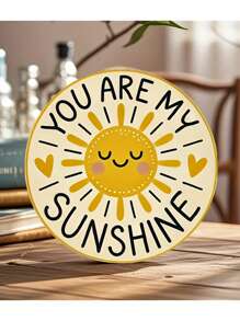 2D Flat, You Are My Sunshine 7.87 Inch Round Wood Wall Art - Cheerful Sun And Heart Design, Vintage Style, Easy To Hang, Great For Living Room Decoration And Valentine's Day Gift, Home Decor, Home Wall Decor, Festival Decoration