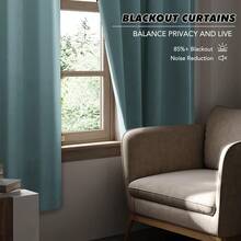 Local Delivery Black Blackout Curtains 63 Inch Length, Room Darkening Thermal Insulated Noise-Reducing Black Out Curtains For Bedroom Living Room Windows, Back Tab Rod Pocket, W52 X L63 Inches, 2 Panels - 霧霾藍 - 查看 4
