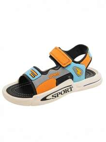 1 Pair Boys' Soft Bottom Breathable Hook And Loop Casual Beach Sport Sandals, For Older Kids Summer