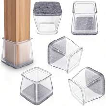 4 Stücke transparente Stuhlbein Gleiter mit grauen Filzauflagen - quadratische Silikon Tisch- und Stuhl Fuß Abdeckungen, kratzerfreier und geräuschreduzierender Schutz für Hartholzböden, Kunststoff Konstruktion, Stuhlbein Boden Schutz, hitzebeständige Hocker, Tisch und Stuhl Fuß Kissen Fuß Abdeckung, Silikon Stuhlbein Schutz dämpfend, für Schule, Zuhause und Büro