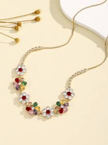 1 pièce Collier fleur multicolore de luxe élégant en cuivre avec griffe de mode