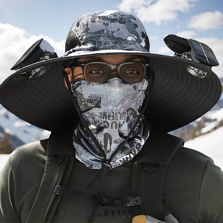 Solar Fan Hat (Men, Women), Outdoor Fishing Wide Brim Sun Hat With Fan, Built-In Solar Cell, UPF 50+ Bucket Type For Fishing And Beach