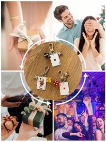 1 Stück Schlüsselanhänger mit Spielkarten, Würfel und Sternanhänger, Schlüsselring aus schwarzer Legierung in Form von Pik, Karo, Kreuz, Cartoon Zahlen-Themen Schmuck, Autoschlüsselanhänger, Charm, Anhänger, Handyband, Autoaufhänger, Schlüsselanhänger