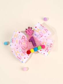 1 pieza Lazo para el cabello de cumpleaños feliz para niñas, diadema con brillo de número de cumpleaños, clip de cocodrilo con pompón, horquillas lindas y dulces para el día del cumpleaños, accesorios para el cabello de adolescentes