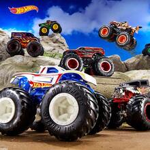 Hot Wheels 怪兽卡车玩具，鲨鱼恐龙狂暴龙，1:64 比例压铸车辆收藏玩具卡车，带巨型车轮，2026 版儿童及收藏家玩具车，合金野性大脚怪惯性男孩越野攀爬沙滩玩具车 1 件