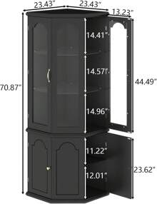 Corner Bar Cabinet W/LED Lights, Tall Modern Wine Cabinet With Tempered Glass Door & Adjustable Shelves, Home Bar Liquor Storage Cabinet With Glass Rack For Living Room, Dining Room (Black)