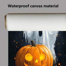 1 Piece,Orange Pumpkin Ghost's Halloween, Vintage Frameless Art Decoration Painting, Printed Posters Mural, Waterproof Canvas,Suitable For Home, Office, Bedroom, Living Room, Study, Bathroom, Bar, Wall Arts And Home Decoration, Is An Ideal Holiday Gift Halloween Decor Fall Decor Room Decor