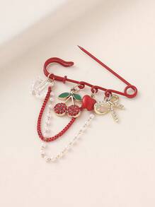 1 pièce Élégante broche/pendentif de femme style campagnard avec cristaux, cerises, nœud papillon et cœur. Convient pour sac à dos, vêtements, parfait pour anniversaire, fête, bar, banquet, trajet, voyage, port quotidien