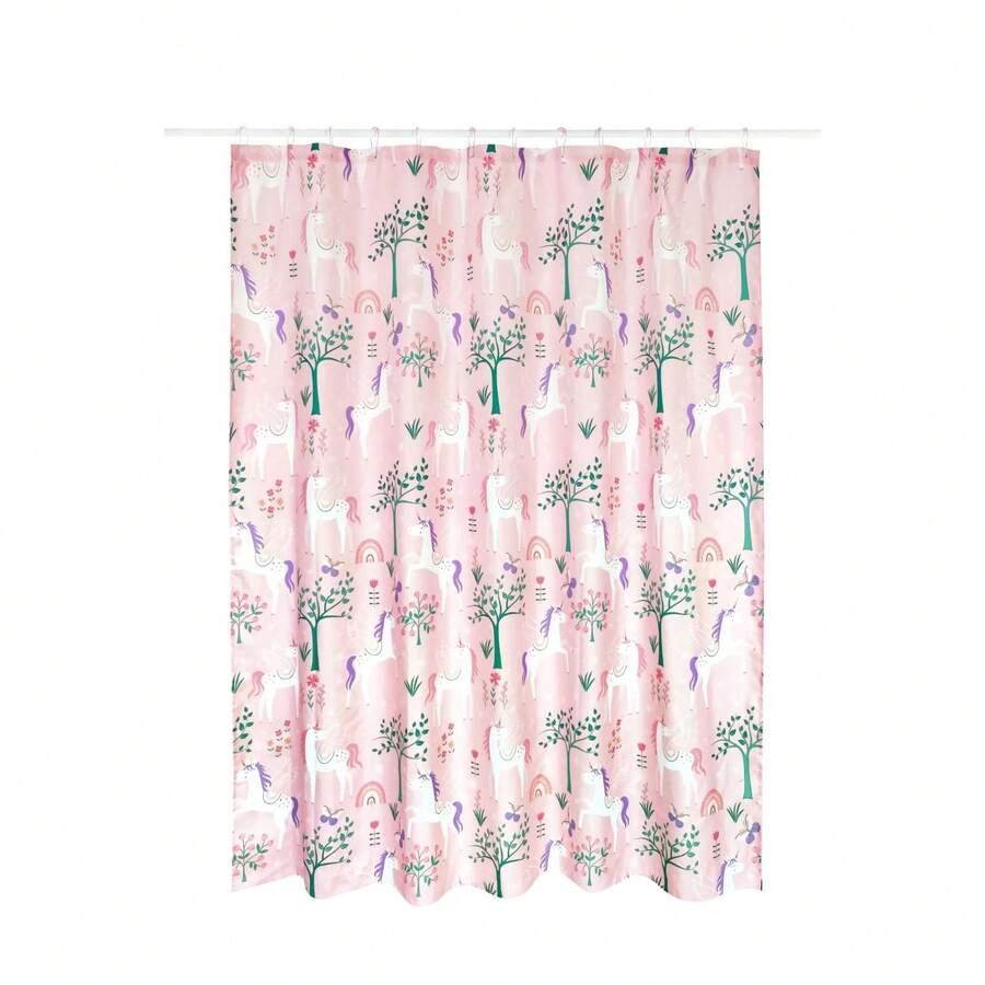 Kids Pink Unicorn Shower Curtain With Hooks Fall Decor - pinkunicorn - View 1