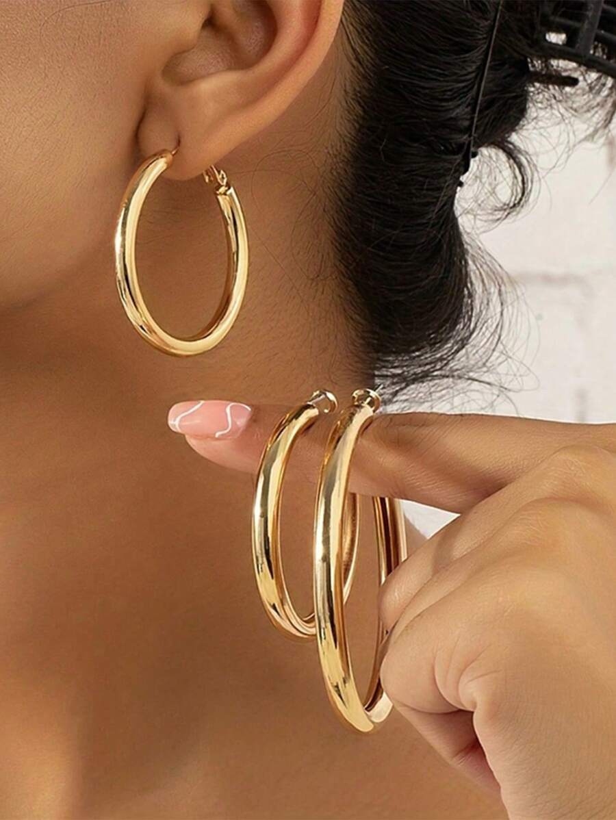 2 pièces de grands anneaux classiques en acier inoxydable, disponibles en plusieurs tailles, convenant aux femmes, idéaux pour les fêtes, le shopping et les voyages