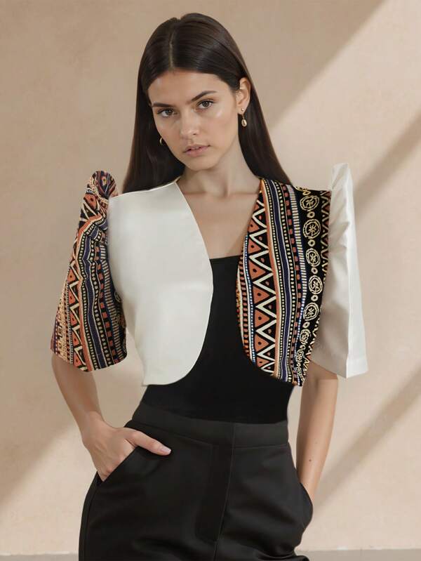 Femeii Filipiniana modernă 1 buc vară patchwork brodat cu mânecă bubble scurt top Bolero Filipiniana pentru femei