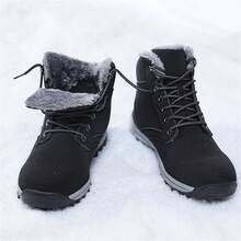 1 par (tamanhos 39-48) para botas de neve femininas pretas de PU para áreas externas, com forro térmico, grossas e quentes, botas de neve masculinas, novo estilo de outono e inverno, podem ser usadas para escritórios domésticos internos e também são adequadas para caminhadas ao ar livre, montanhismo, off-road e outras atividades - Preto - Ver 3