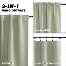 Local Delivery Black Blackout Curtains 63 Inch Length, Room Darkening Thermal Insulated Noise-Reducing Black Out Curtains For Bedroom Living Room Windows, Back Tab Rod Pocket, W52 X L63 Inches, 2 Panels - Sage Green - 查看 3