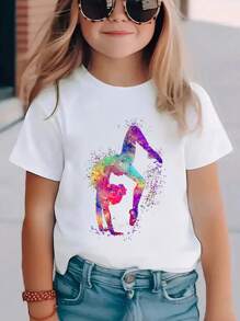 Young Girl Gymnastics Dancer Graphic Short Sleeve Casual T-Shirt, Summer