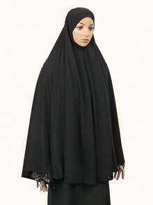1 件女士加大码无袖纯色穆斯林速效头巾，宽松休闲头巾，Al-Amira、Khimar、、下巴遮盖设计，适合日常佩戴 - 藏藍色 - 查看 7