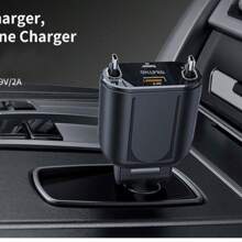 OHLPRO شاحن سيارة قابل للسحب 4 في 1 محول شحن سريع 60 وات مع كابلات قابلة للسحب و USB C/USB A متوافق مع QC و PD بالامكان استخدامه مع هواتف آي فون 15/14/13/12 برو ماكس بلس، آي باد، جالكسي وإكسسوارات السيارة