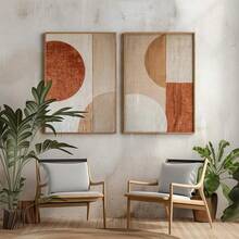 两套无框几何抽象形状墙面艺术海报帆布印刷赤陶米色侘寂抽象日本艺术画，适用于宿舍、公寓、卧室、客厅、现代家居装饰 - 彩色 - 查看 3