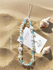 1pc Summer Vacation Style White Faux Pearl Starfish Shell Beaded Smart Phone Chain/Lanyard - Multicolor - View 7