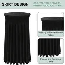 32" x 43" (ca. 81,3 x 109,2 cm) schwarzer runder Cocktail-Tisch Rock | Spandex Stretch passgenauer Tischbezug | knitterresistent, fleckenresistent, maschinenwaschbar für Bars, Hochzeiten, Partys und Veranstaltungen