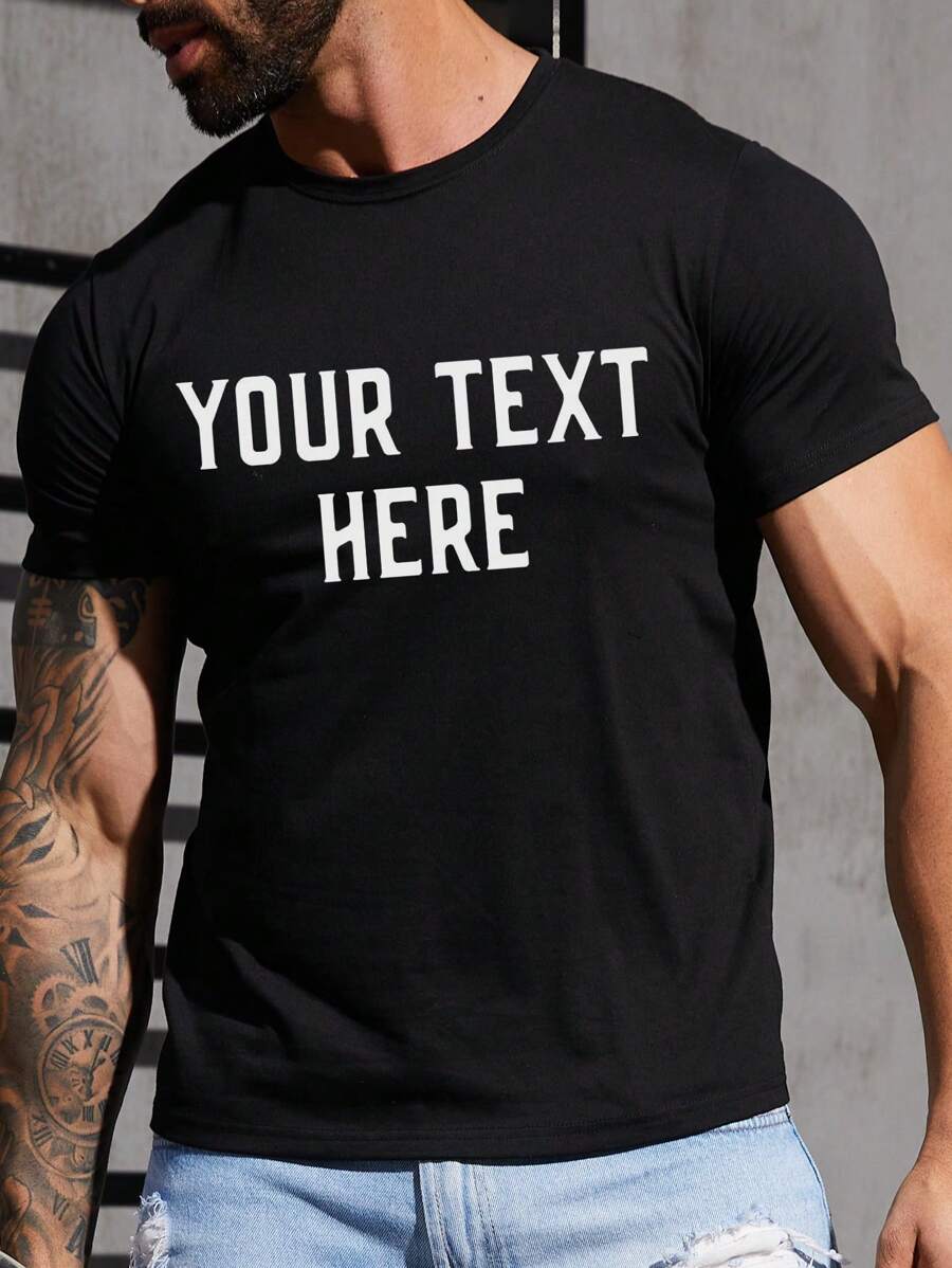 Personalized Customized Text Men's Black T-Shirt, Input Your Text/Blessing/Funny/Message, Holiday Gift, Valentine's Day/Birthday/Anniversary Custom Text, Team Building Outfit, Music Festival Clothes, Gift For Him, Party Outfit, Spring/Summer Round Neck Short Sleeve Black Tee Ornamental,Dawg Stylish,Fashion,Hipster,Contracted,Easy Costume,Modest Fashion,Minimal Chic,Casual Custom,Unique,Personalized Ideal Gifts For Him Family,Boyfriend,Friends,Children