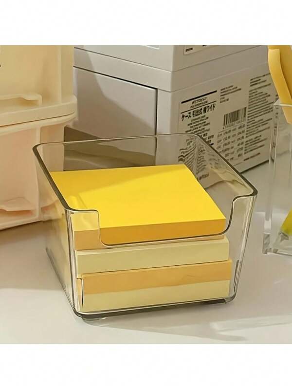1pc Transparent Memo Pad Holder, Desk Top Memo Note Organizer, Office Stationery Storage Box, Desk Accessories Organizer