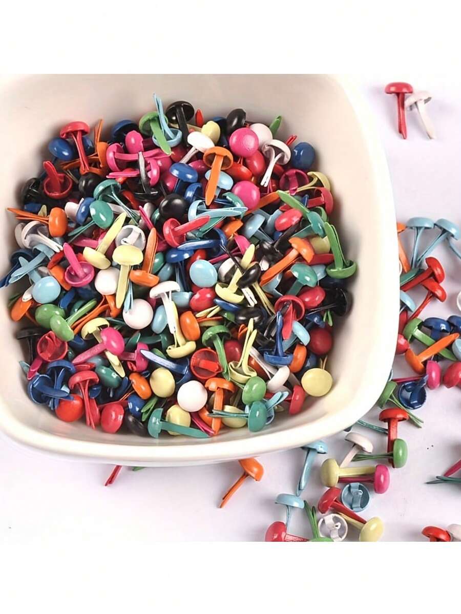 100pcs Mini Assorted Color Paper Fasteners, Round Head Metal Clips For Crafts, DIY Projects, Card Making, Handmade Supplies, Back To School - Multicolor - View 1