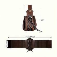 Disfraz medieval renacentista vikingo de 4 piezas, que incluye protector de cintura de PU, cinturón, bolsa con cordón y clip, accesorios para actuaciones en el escenario, disfraz de fiesta de graduación, conjunto de cosplay de Halloween - Multicolor - Ver 12