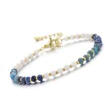 1pc Casual Adjustable Gemstone Beaded Bracelet With Natural Sunstone, Moonstone And Aquamarine, Suitable For Women Everyday And Holiday Wear