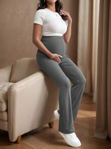 Maternity Casual Solid Color Adjustable Waist Sports Pants