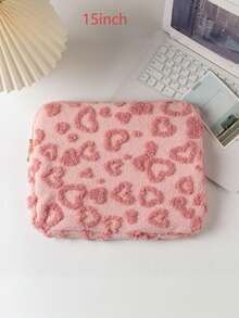 心形毛绒笔记本电脑内胆包，甜美平板电脑袋，适用于 11 英寸/13 英寸/15 英寸笔记本电脑，适合学校使用的学校用品包，适合女士使用的笔记本电脑包， 书包 - 彩色 - 查看 15