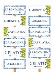 Decorazioni per feste a tema limone in porcellana blu e bianca, cartelli decorativi per foto da festa a tema limone in porcellana blu e bianca, adatti per decorazioni per feste di compleanno, matrimoni, addii al celibato