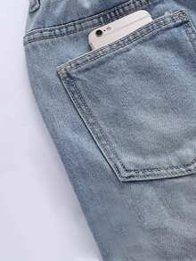 Celana Jeans Lebar Model Sobek dengan Pinggang Elastis untuk Anak Perempuan - Biru - View 6