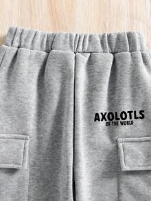 女童卡通印花圆领运动衫和运动裤套装 - 灰色 - 查看 6