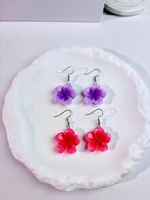 1 对波西米亚海滩度假风格树脂蛋花耳环，适合女士，彩色五瓣花耳环，简约甜美迷人耳环，新品 - 彩色 - 查看 9