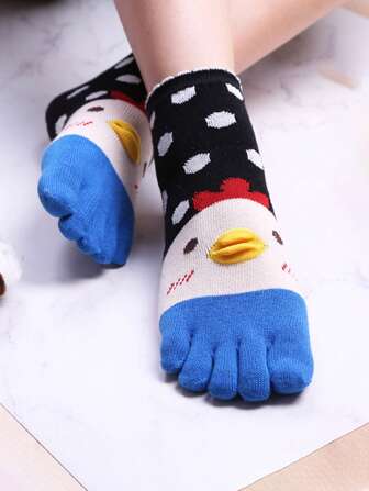 1 双彩色卡通火鸡五指中筒分趾袜，适合日常穿着、派对、表演搭配、礼物