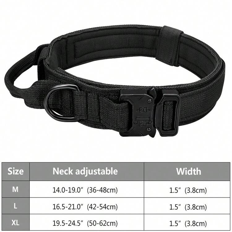 1pc Adjustable Pet Dog Collar With Buckle - For Medium & Large Dogs - Polyester Collar, Pet Accessories - Locking Collar - Collar & Leash Set - Black - View 11