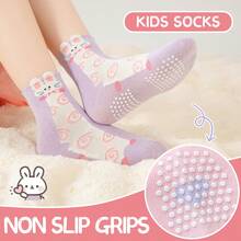 12 Pairs Baby Girls Grips Socks Kids Toddlers Infants Anti Slip Non Skid Funny Cartoon Crew Breathable Cotton Kitty&Bunny Socks - 12 cặp màu hỗn hợp - Xem 3