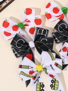 2pcs Back To School Hair Bows For Students Apple Pencil School Bus Letters Pattern Bow Hair Clips White Black Grosgrain Ribbon Bow Alligator Clips Cute Apple Pencil School Bus Letters Printed Bow Hair Clips Adorable Back To School Bow Barrettes For First Day Of School Teens Hair Accessories