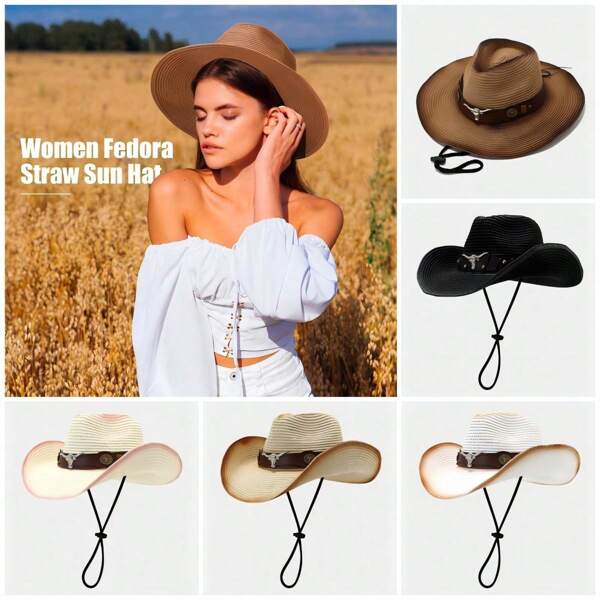 1 Stück amerikanischer Western-Stil Cowboyhut, unisex Outdoor Wandern Camping Sonnenschutz Hut, Strohhut für Frühling & Sommer
