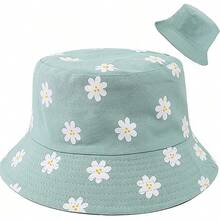 Reversible Bucket Hat For Women, Cute Beach Fisherman Style - Flower Green - View 1