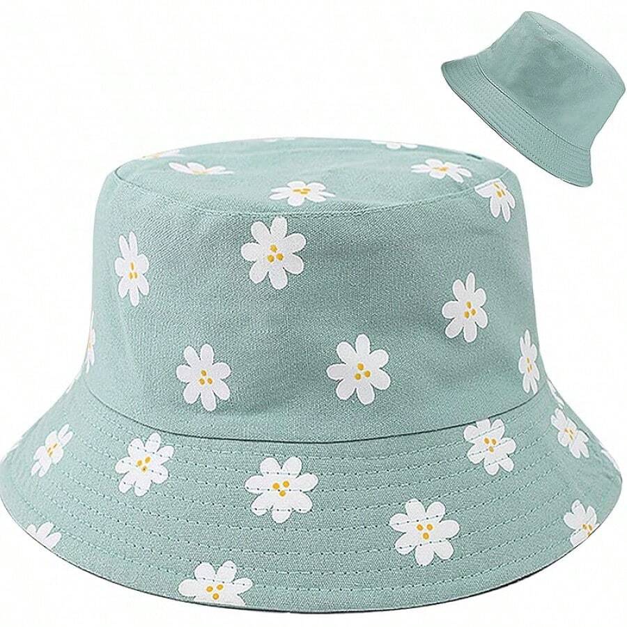 Reversible Bucket Hat For Women, Cute Beach Fisherman Style - Flower Green - View 1