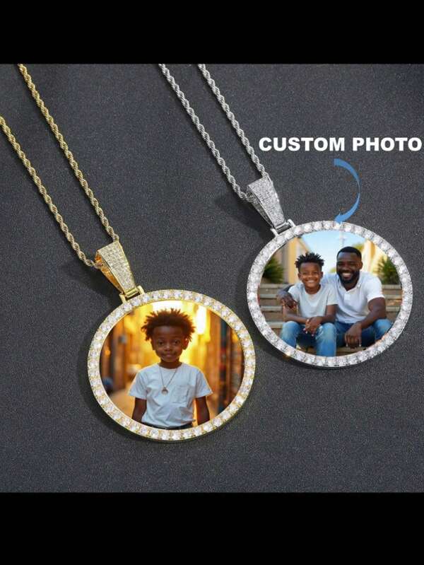 Custom Photo Necklace, Personalized Round Photo Pendant Necklace, Ideal Gift Choice, Father's Day Gift, Christmas Gift, Gold, Fashionable, Colorful, Vintage, Unisex, Simple, Casual, Customized, Personalized, Unique, Suitable,Black,Silver,Gold,Stylish,Colorful,Vintage,Simple,Unisex,Casual,Cuties,Custom,Personalized,Unique,Ideal Gifts For Him,Ideal Gifts For Her,Her,Boyfriend,Girlfriend,Dad,Mom,Family,Friends,For Anniversaries,For Birthdays,For Graduation,For Prom,For Party
