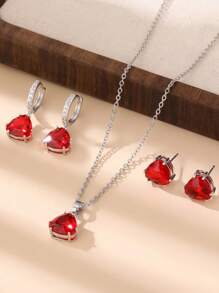Charming Girl Crystal Zirconia Shinny Earring Necklace Set For Party Gift