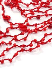 Colar vermelho com várias camadas de crochê ZAA, um colar de crochê moderno, usado em feriados, boêmio, com contas de arroz na cor coral, colar longo com babador, corrente exagerada de clavícula empilhada com várias camadas