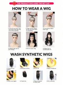 Peluca negra sintética resistente al calor de 14" para mujeres con flequillo plano y ondas rizadas, con gorro de red de rosa y accesorio de disfraz elegante para cosplay, vacaciones, festivales de música, estilo de peinado de 1940, cómodo ajuste del gorro, accesorios para pelucas