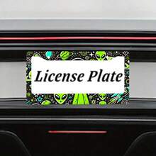 2PC Interesting Alien License Plate Frame Colorful Milky Way License Plate Funny Stainless Steel Accessory License Plate Personalise Decoration With Screws 12.3 X 6.3 Women Men - 12x6 inch - Xem 7